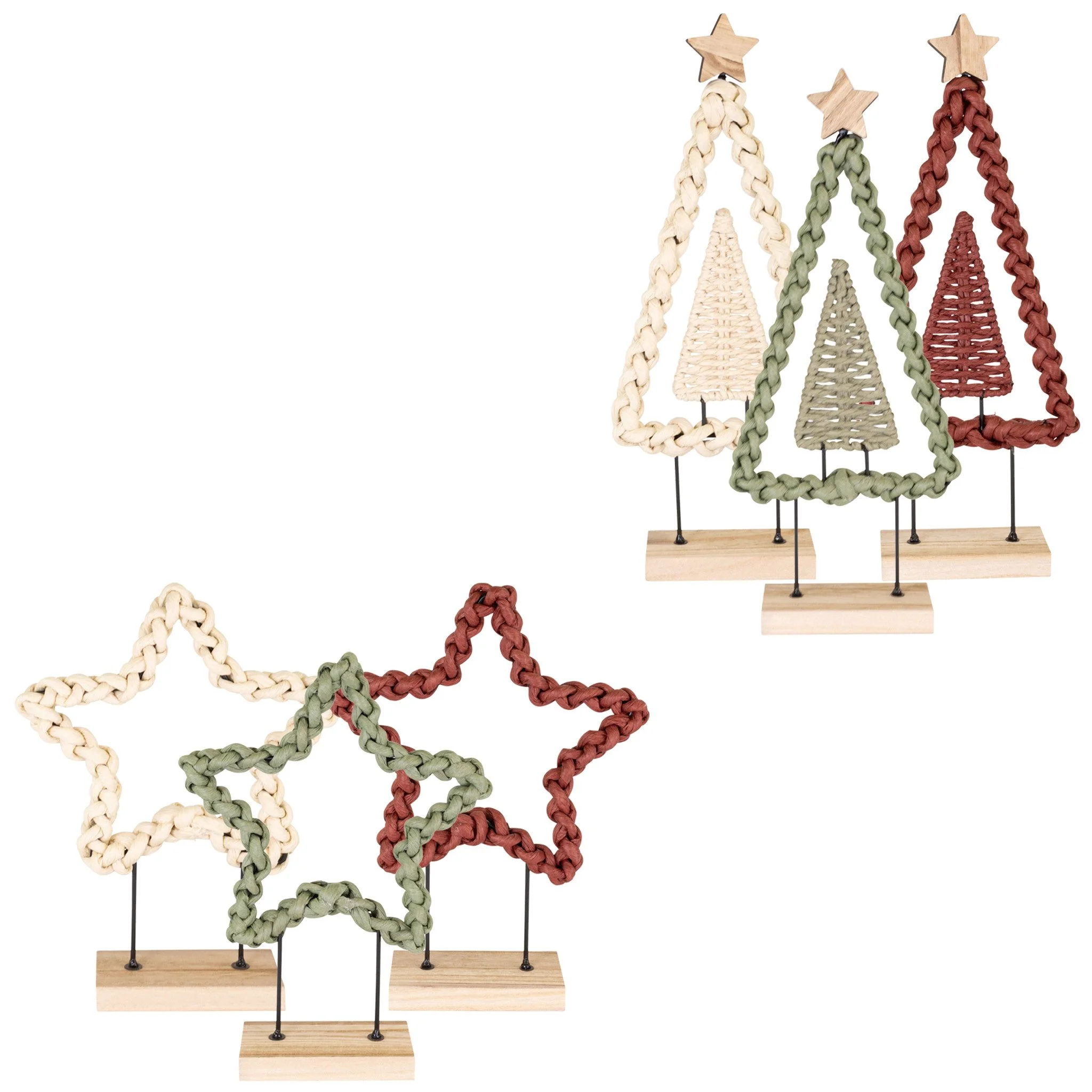 Deko-Tannenbaum 39 cm – Cremeweiß, Metall mit Papierkordel & Holzfuß, Boho-Weihnachtsdeko